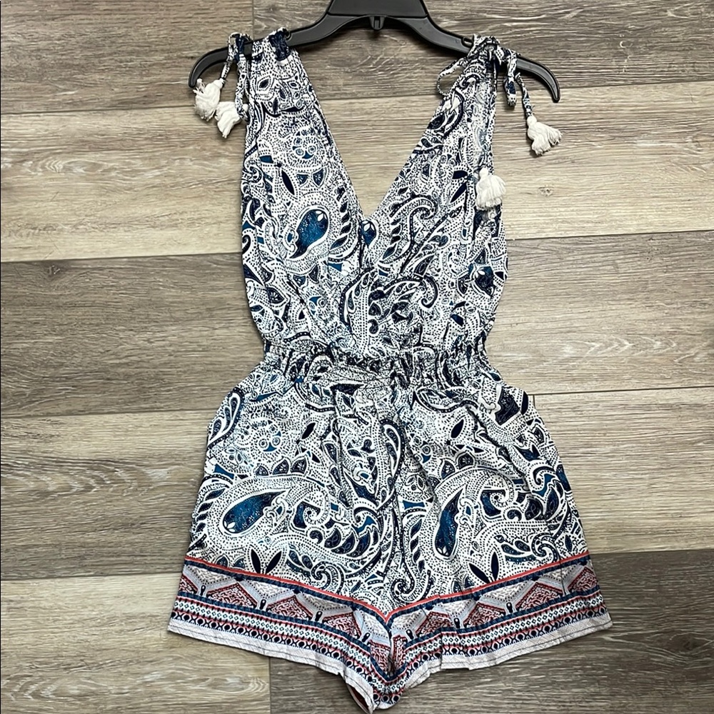 BeBop Paisley Print Romper - Blue and White
